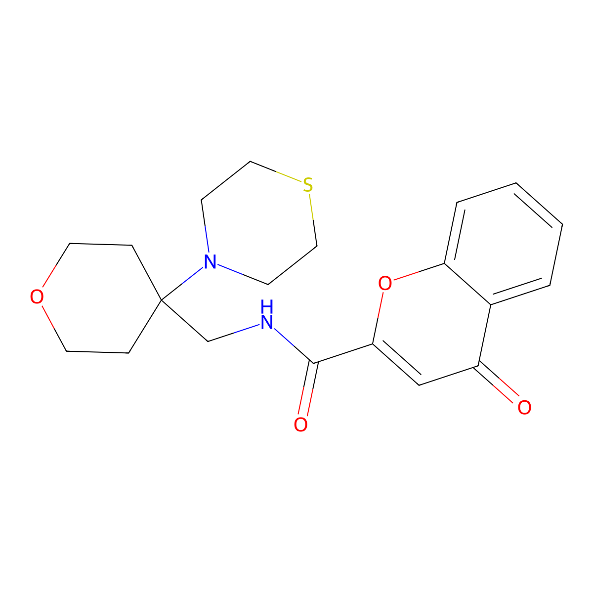 4-oxo-N-{[4-(thiomorpholin-4-yl)oxan-4-yl]methyl}-4H-chromene-2-carboxamide molecular structure, CAS 2415516-52-6
