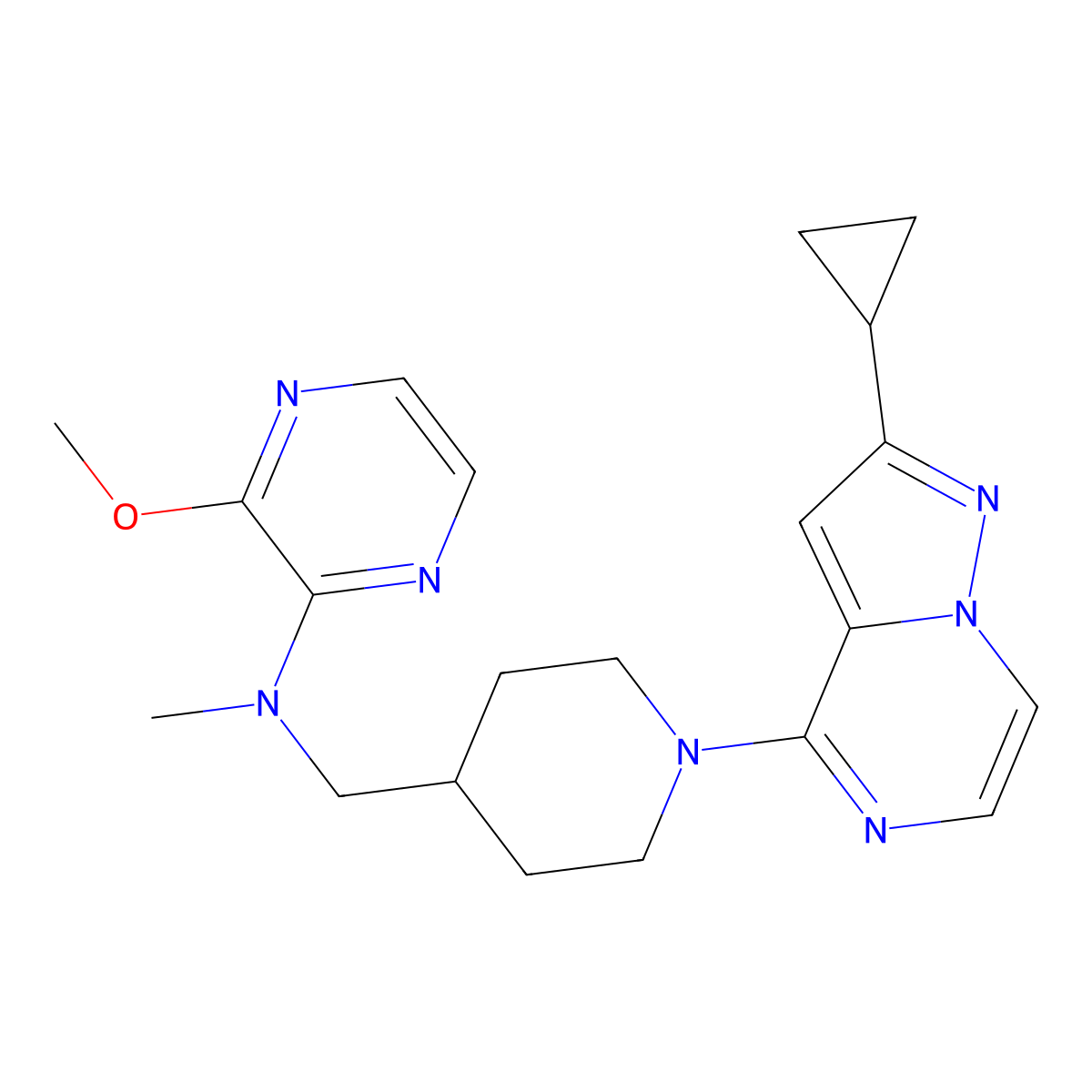 N-[(1-{2-cyclopropylpyrazolo[1,5-a]pyrazin-4-yl}piperidin-4-yl)methyl]-3-methoxy-N-methylpyrazin-2-amine molecular structure, CAS 2415516-59-3