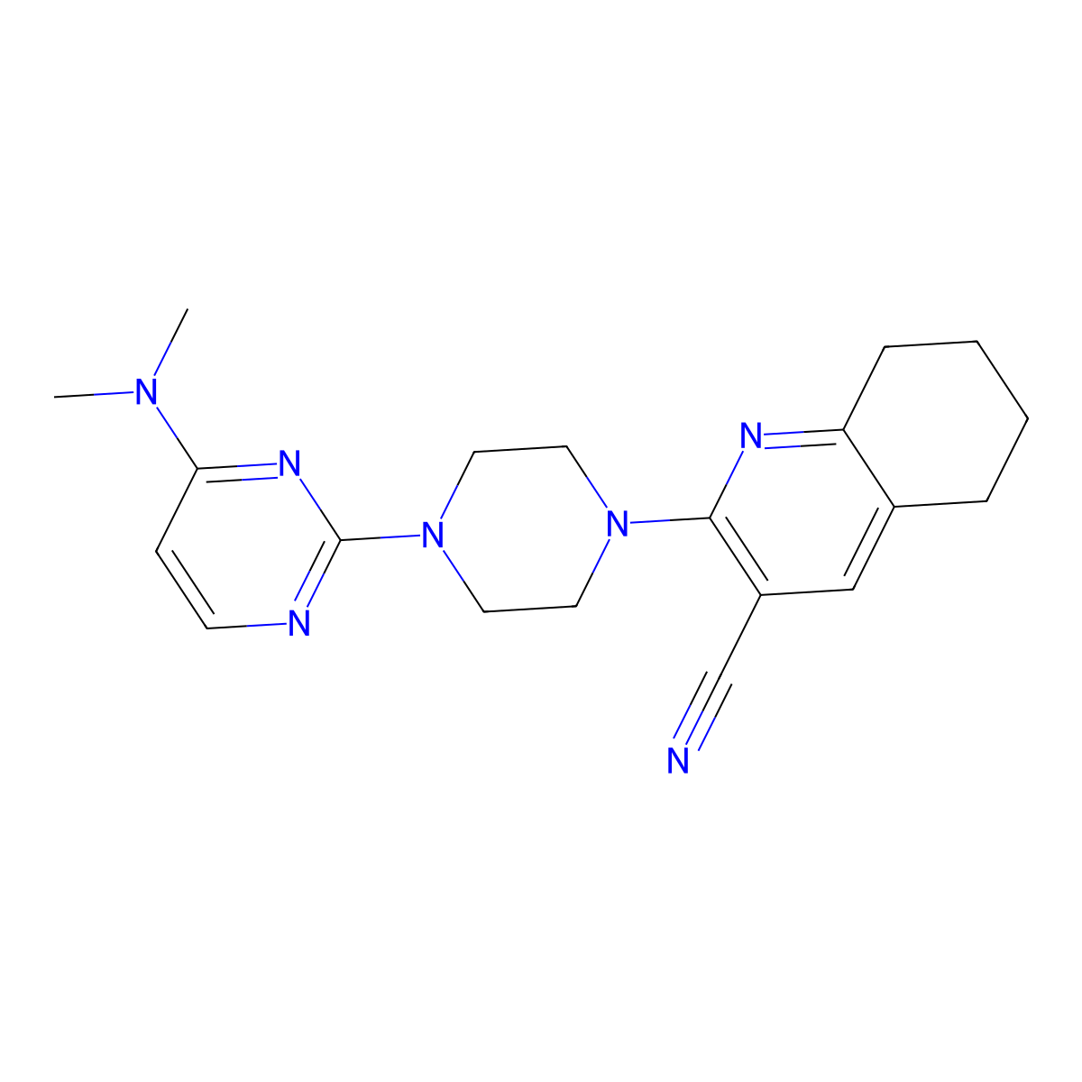 2-{4-[4-(Dimethylamino)pyrimidin-2-yl]piperazin-1-yl}-5,6,7,8-tetrahydroquinoline-3-carbonitrile molecular structure, CAS 2415516-61-7