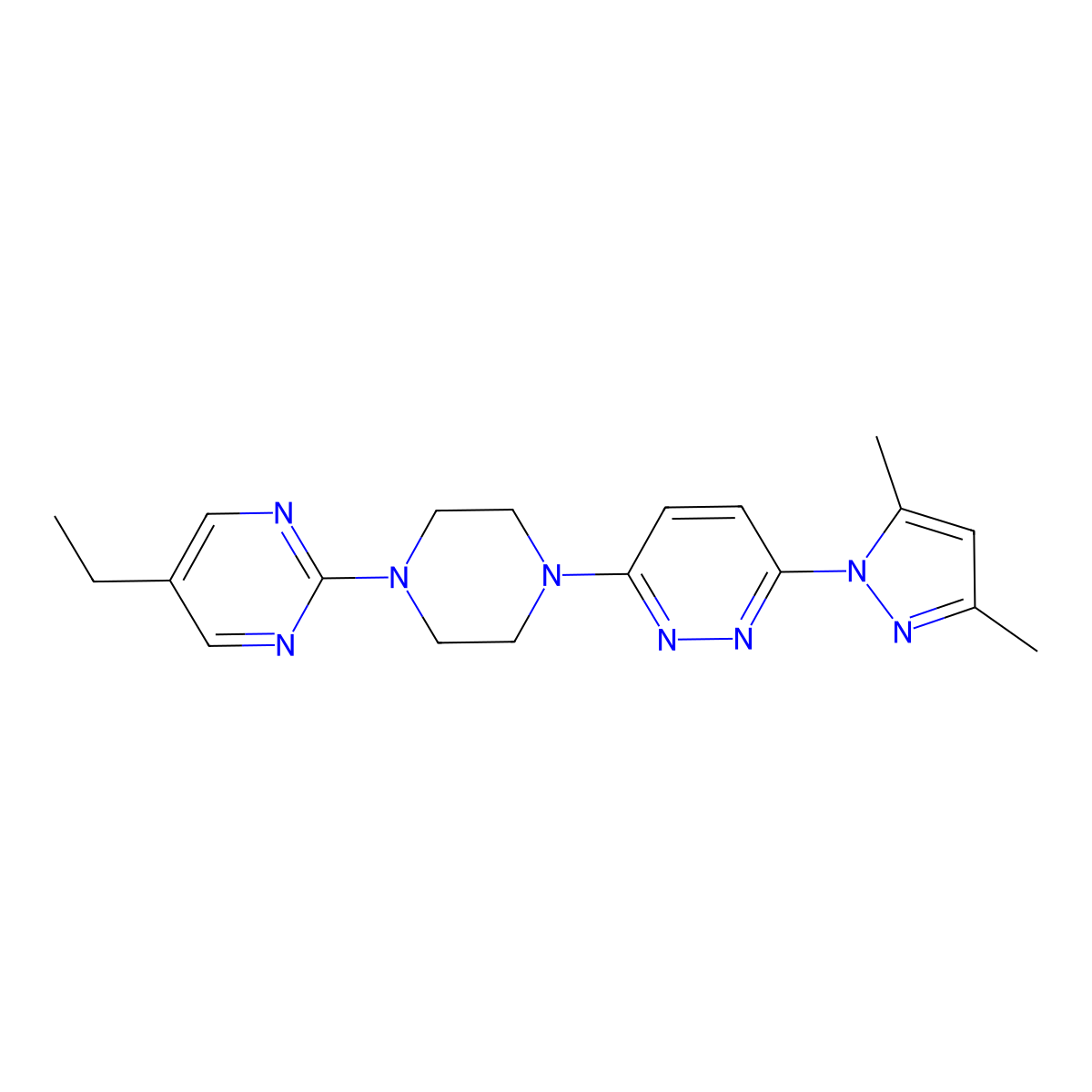 3-(3,5-dimethyl-1H-pyrazol-1-yl)-6-[4-(5-ethylpyrimidin-2-yl)piperazin-1-yl]pyridazine molecular structure, CAS 2415516-66-2
