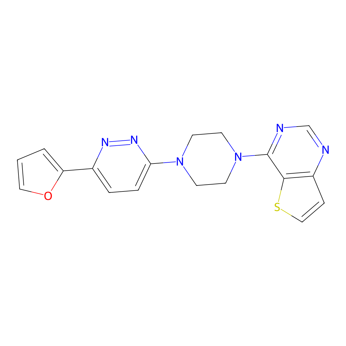 3-(Furan-2-yl)-6-(4-{thieno[3,2-d]pyrimidin-4-yl}piperazin-1-yl)pyridazine molecular structure, CAS 2415516-71-9