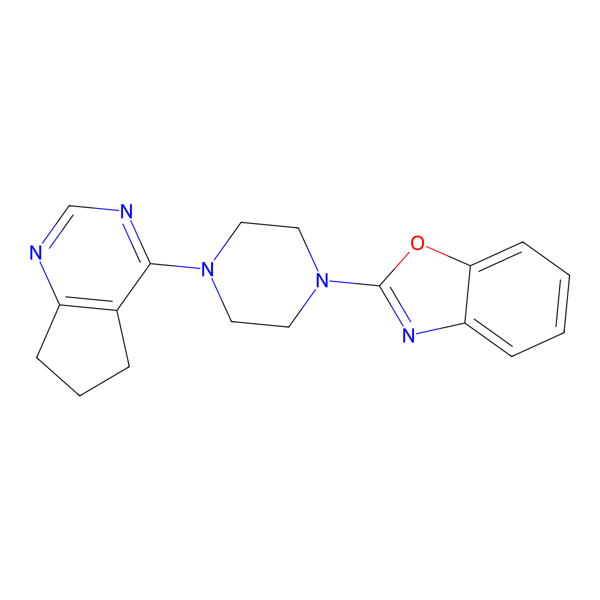 2-(4-{5H,6H,7H-cyclopenta[d]pyrimidin-4-yl}piperazin-1-yl)-1,3-benzoxazole molecular structure, CAS 2415516-87-7