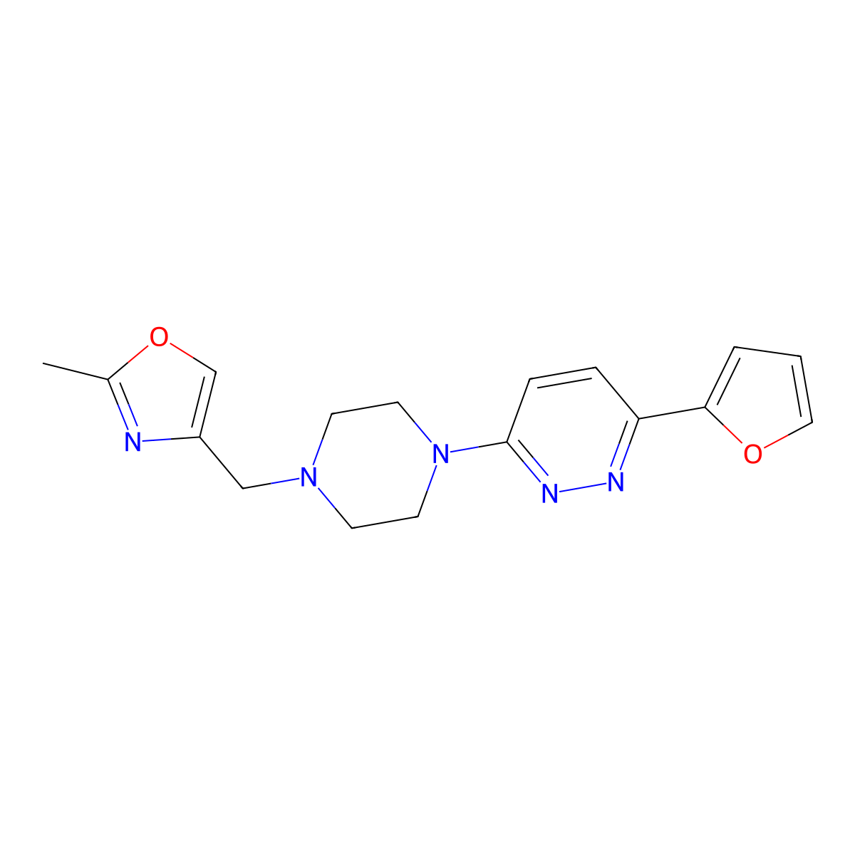 3-(Furan-2-yl)-6-{4-[(2-methyl-1,3-oxazol-4-yl)methyl]piperazin-1-yl}pyridazine molecular structure, CAS 2415516-96-8