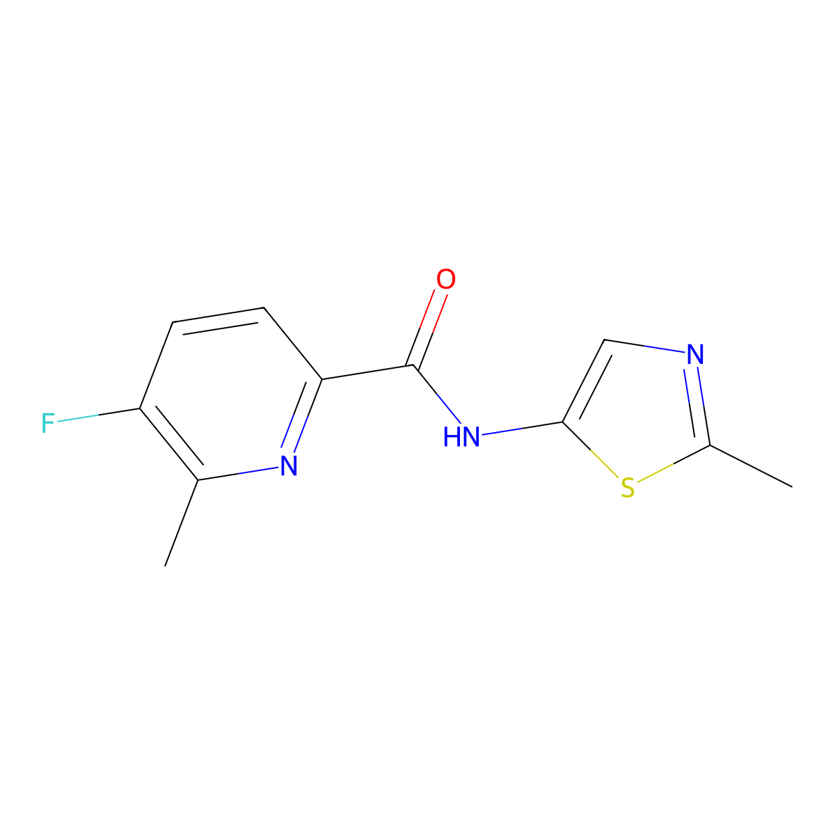 5-Fluoro-6-methyl-N-(2-methyl-1,3-thiazol-5-yl)pyridine-2-carboxamide molecular structure, CAS 2415516-97-9