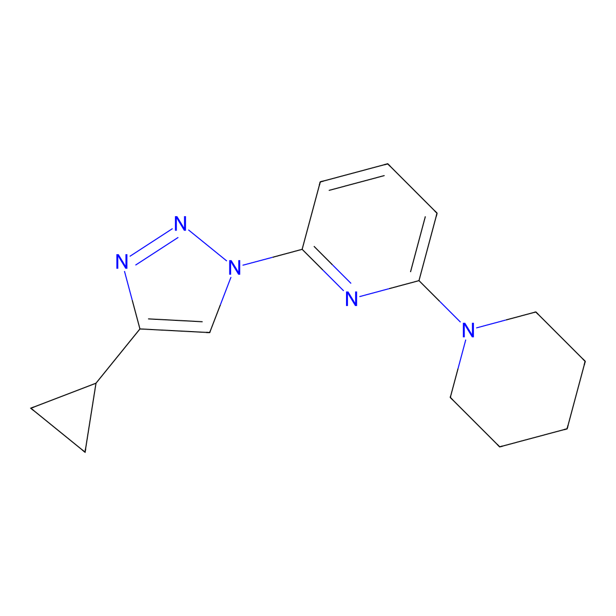 2-(4-cyclopropyl-1H-1,2,3-triazol-1-yl)-6-(piperidin-1-yl)pyridine molecular structure, CAS 2415516-99-1