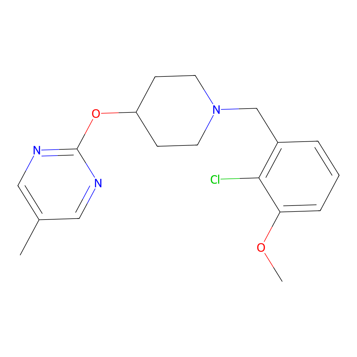 2-({1-[(2-Chloro-3-methoxyphenyl)methyl]piperidin-4-yl}oxy)-5-methylpyrimidine molecular structure, CAS 2415517-00-7