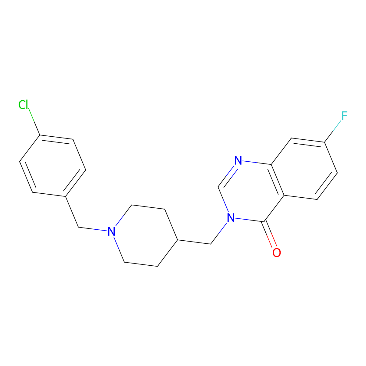 3-({1-[(4-Chlorophenyl)methyl]piperidin-4-yl}methyl)-7-fluoro-3,4-dihydroquinazolin-4-one molecular structure, CAS 2415517-04-1
