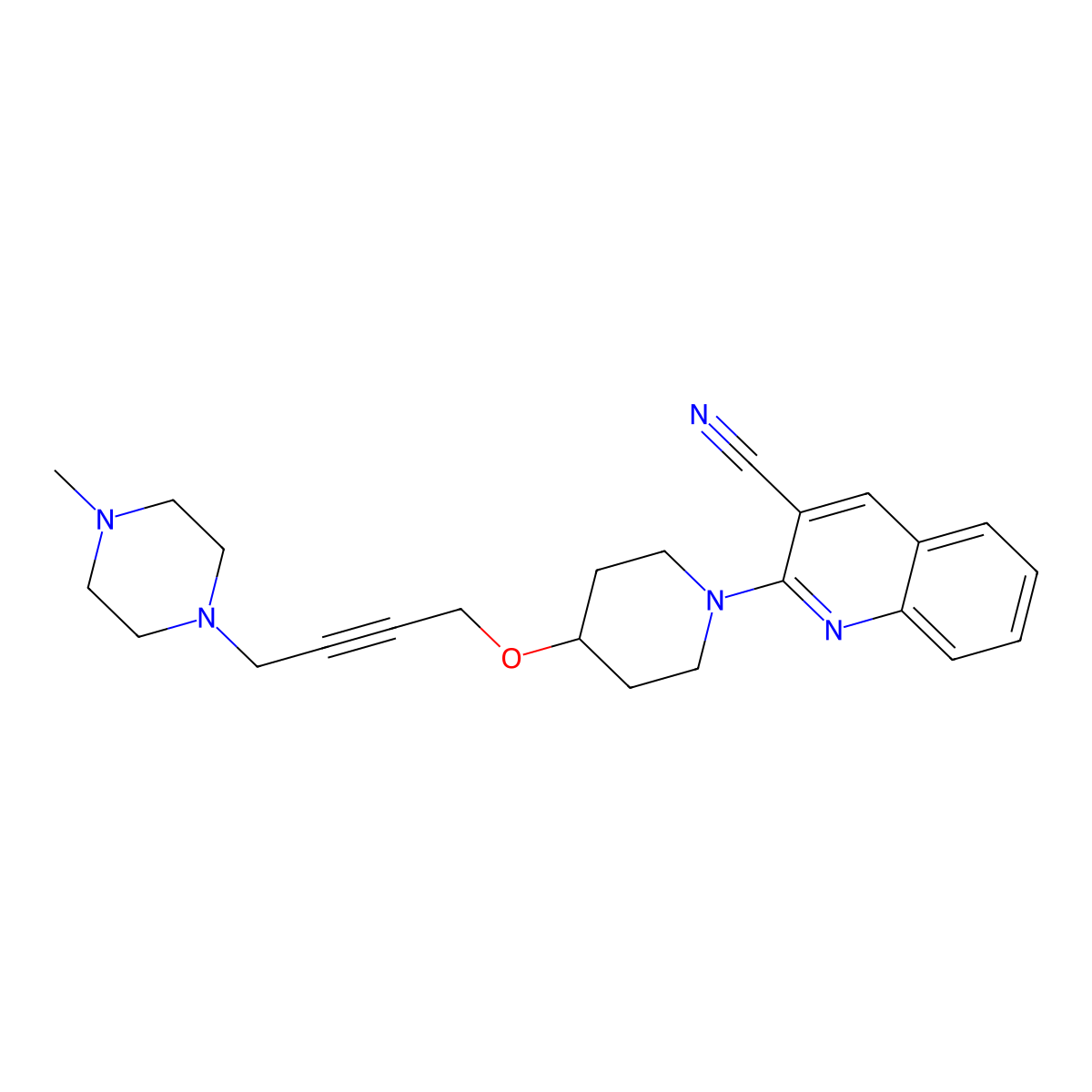 2-(4-{[4-(4-Methylpiperazin-1-yl)but-2-yn-1-yl]oxy}piperidin-1-yl)quinoline-3-carbonitrile molecular structure, CAS 2415517-06-3