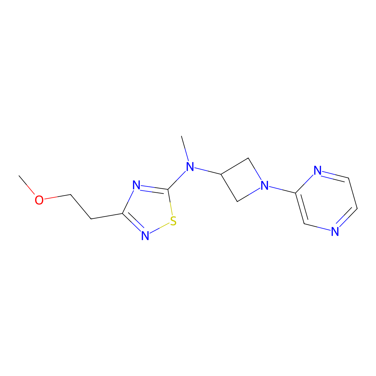 3-(2-methoxyethyl)-N-methyl-N-[1-(pyrazin-2-yl)azetidin-3-yl]-1,2,4-thiadiazol-5-amine molecular structure, CAS 2415517-07-4