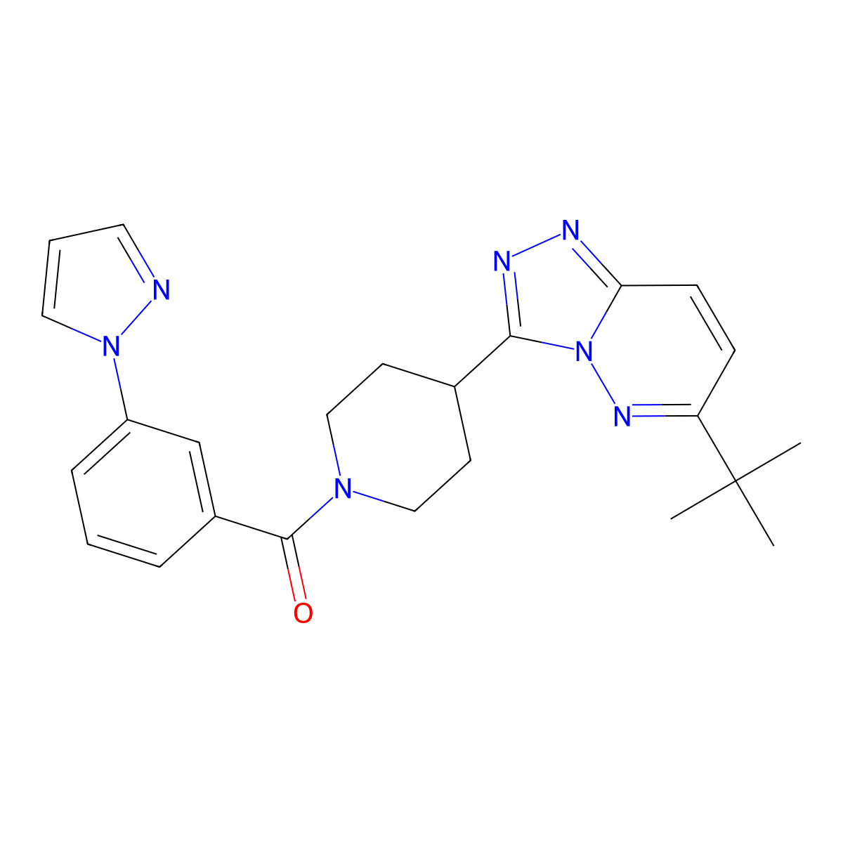 4-{6-tert-butyl-[1,2,4]triazolo[4,3-b]pyridazin-3-yl}-1-[3-(1H-pyrazol-1-yl)benzoyl]piperidine molecular structure, CAS 2415517-08-5