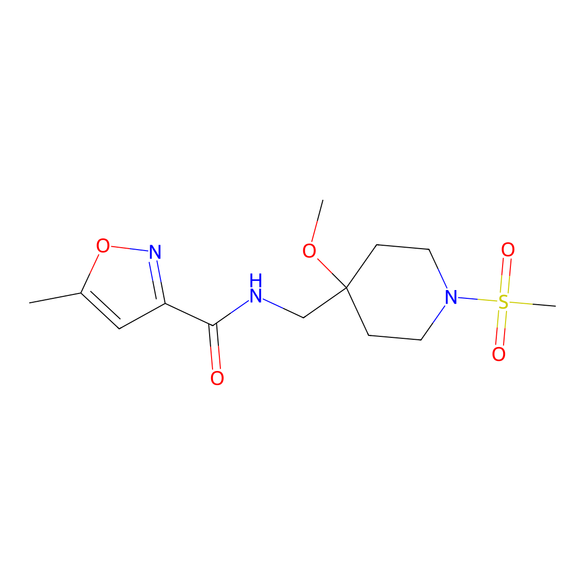 N-[(1-methanesulfonyl-4-methoxypiperidin-4-yl)methyl]-5-methyl-1,2-oxazole-3-carboxamide molecular structure, CAS 2415517-09-6