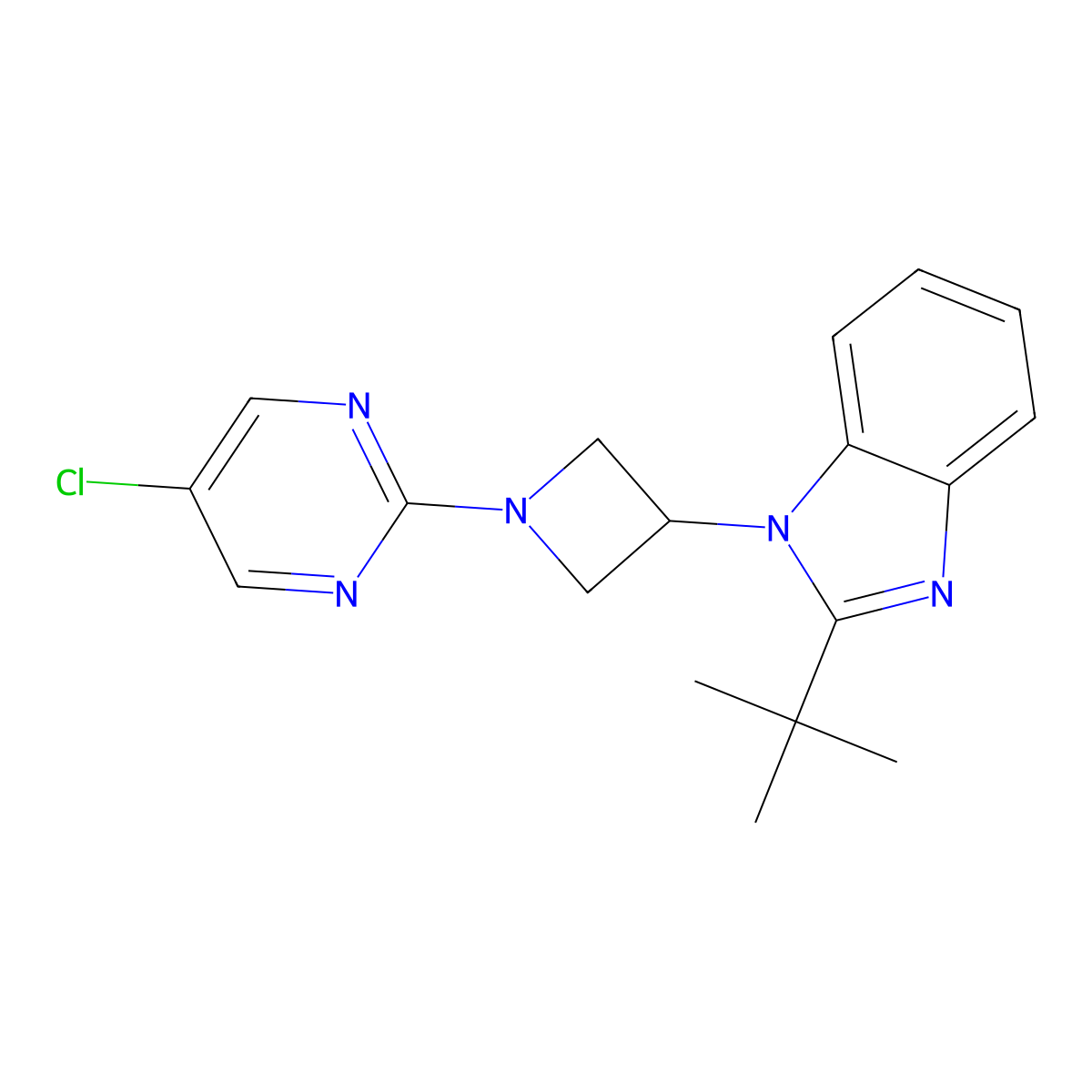 2-tert-butyl-1-[1-(5-chloropyrimidin-2-yl)azetidin-3-yl]-1H-1,3-benzodiazole molecular structure, CAS 2415517-14-3