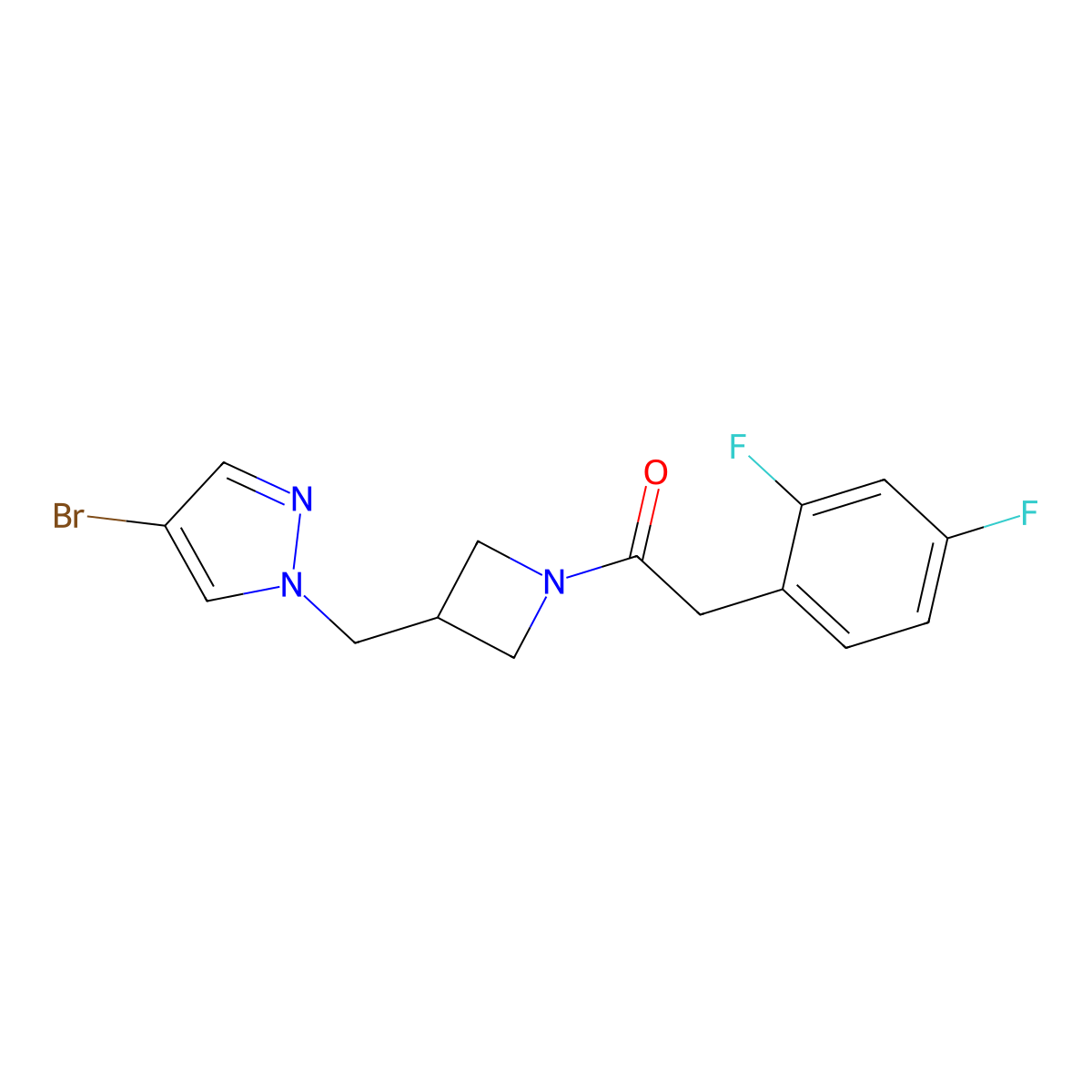 1-{3-[(4-bromo-1H-pyrazol-1-yl)methyl]azetidin-1-yl}-2-(2,4-difluorophenyl)ethan-1-one molecular structure, CAS 2415517-17-6