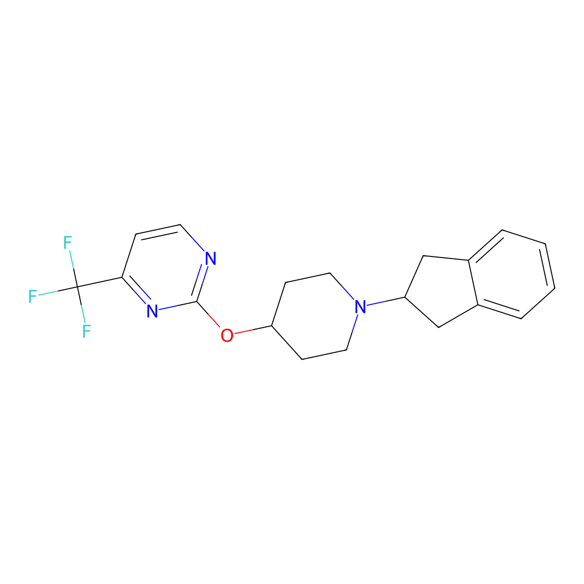 2-{[1-(2,3-dihydro-1H-inden-2-yl)piperidin-4-yl]oxy}-4-(trifluoromethyl)pyrimidine molecular structure, CAS 2415517-18-7