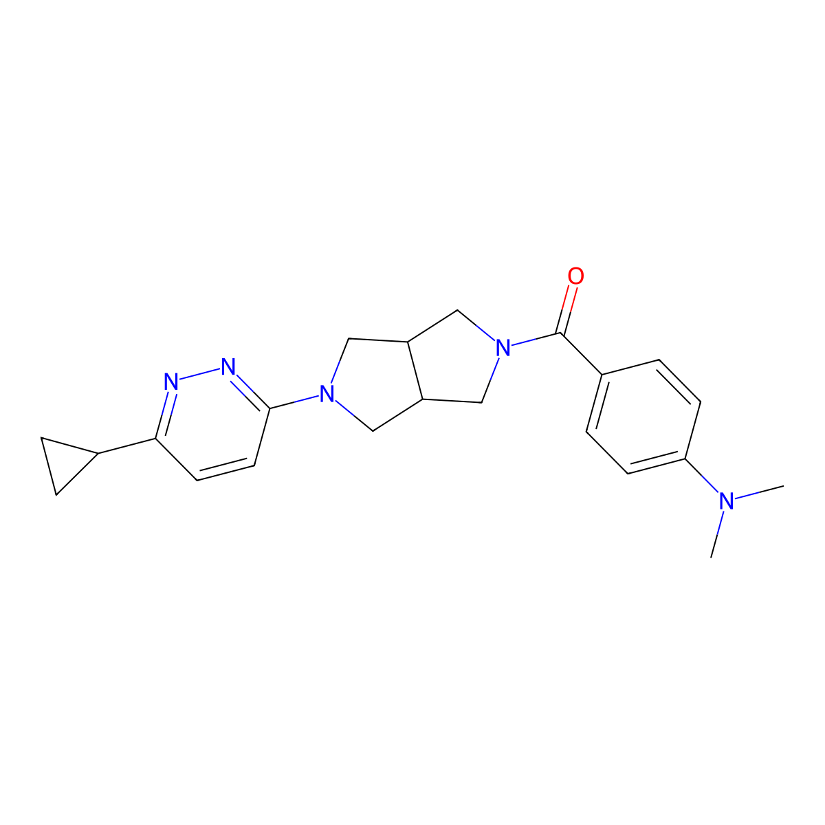 4-[5-(6-cyclopropylpyridazin-3-yl)-octahydropyrrolo[3,4-c]pyrrole-2-carbonyl]-N,N-dimethylaniline molecular structure, CAS 2415517-20-1