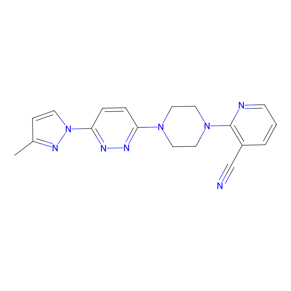 2-{4-[6-(3-methyl-1H-pyrazol-1-yl)pyridazin-3-yl]piperazin-1-yl}pyridine-3-carbonitrile molecular structure, CAS 2415517-21-2