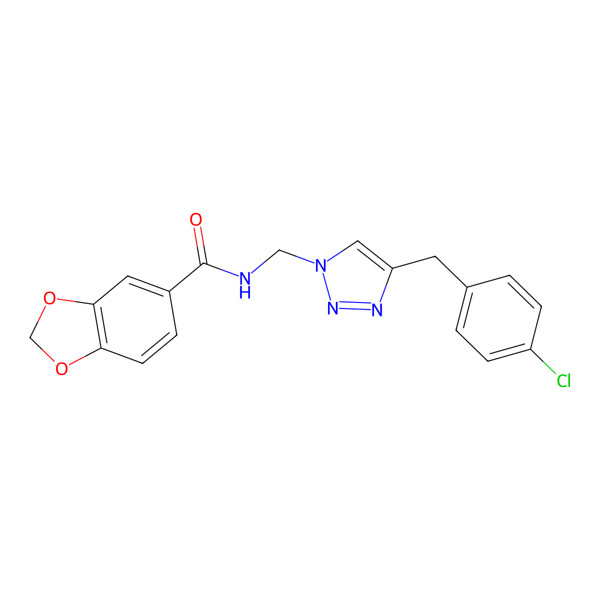 N-({4-[(4-chlorophenyl)methyl]-1H-1,2,3-triazol-1-yl}methyl)-2H-1,3-benzodioxole-5-carboxamide molecular structure, CAS 2415517-32-5