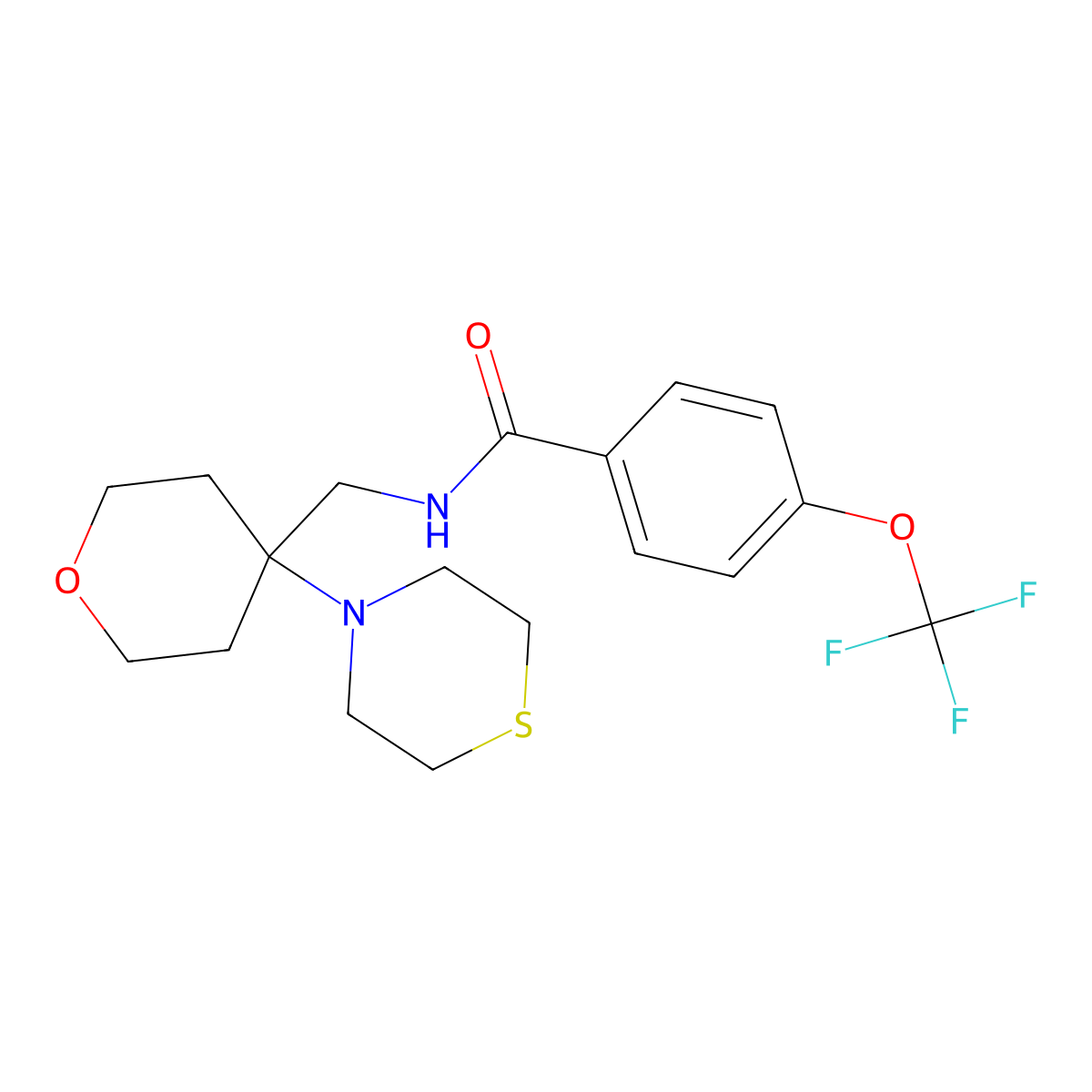 N-{[4-(thiomorpholin-4-yl)oxan-4-yl]methyl}-4-(trifluoromethoxy)benzamide molecular structure, CAS 2415517-38-1