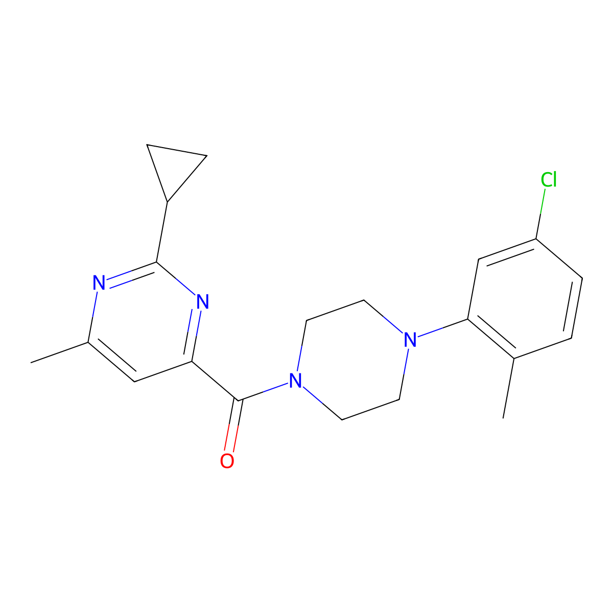 4-[4-(5-Chloro-2-methylphenyl)piperazine-1-carbonyl]-2-cyclopropyl-6-methylpyrimidine molecular structure, CAS 2415517-40-5
