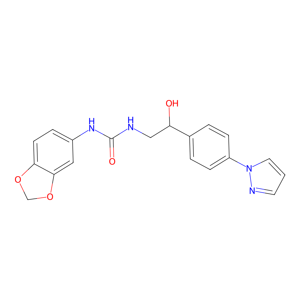 3-(2H-1,3-benzodioxol-5-yl)-1-{2-hydroxy-2-[4-(1H-pyrazol-1-yl)phenyl]ethyl}urea molecular structure, CAS 2415517-43-8