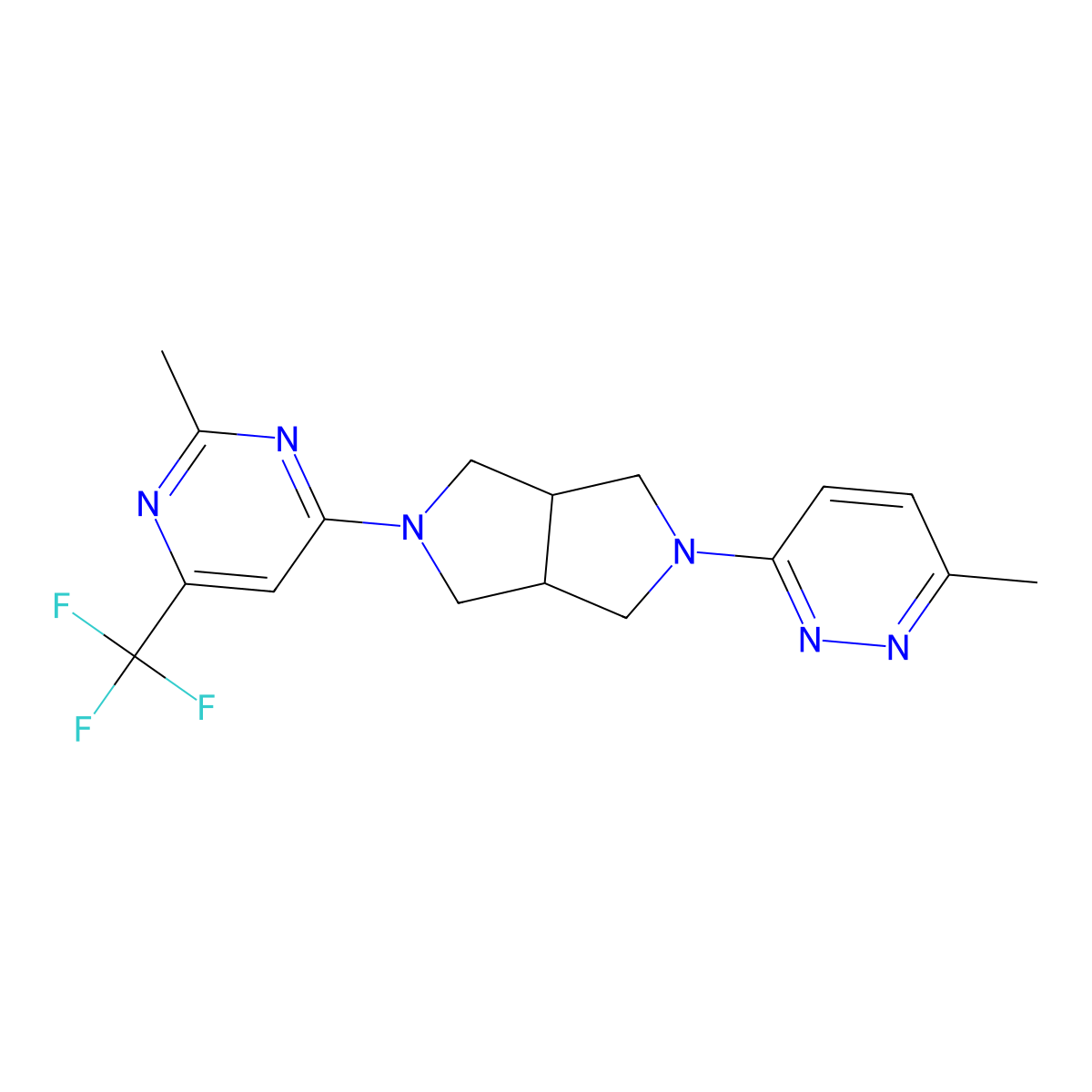 2-Methyl-4-[5-(6-methylpyridazin-3-yl)-octahydropyrrolo[3,4-c]pyrrol-2-yl]-6-(trifluoromethyl)pyrimidine molecular structure, CAS 2415517-45-0