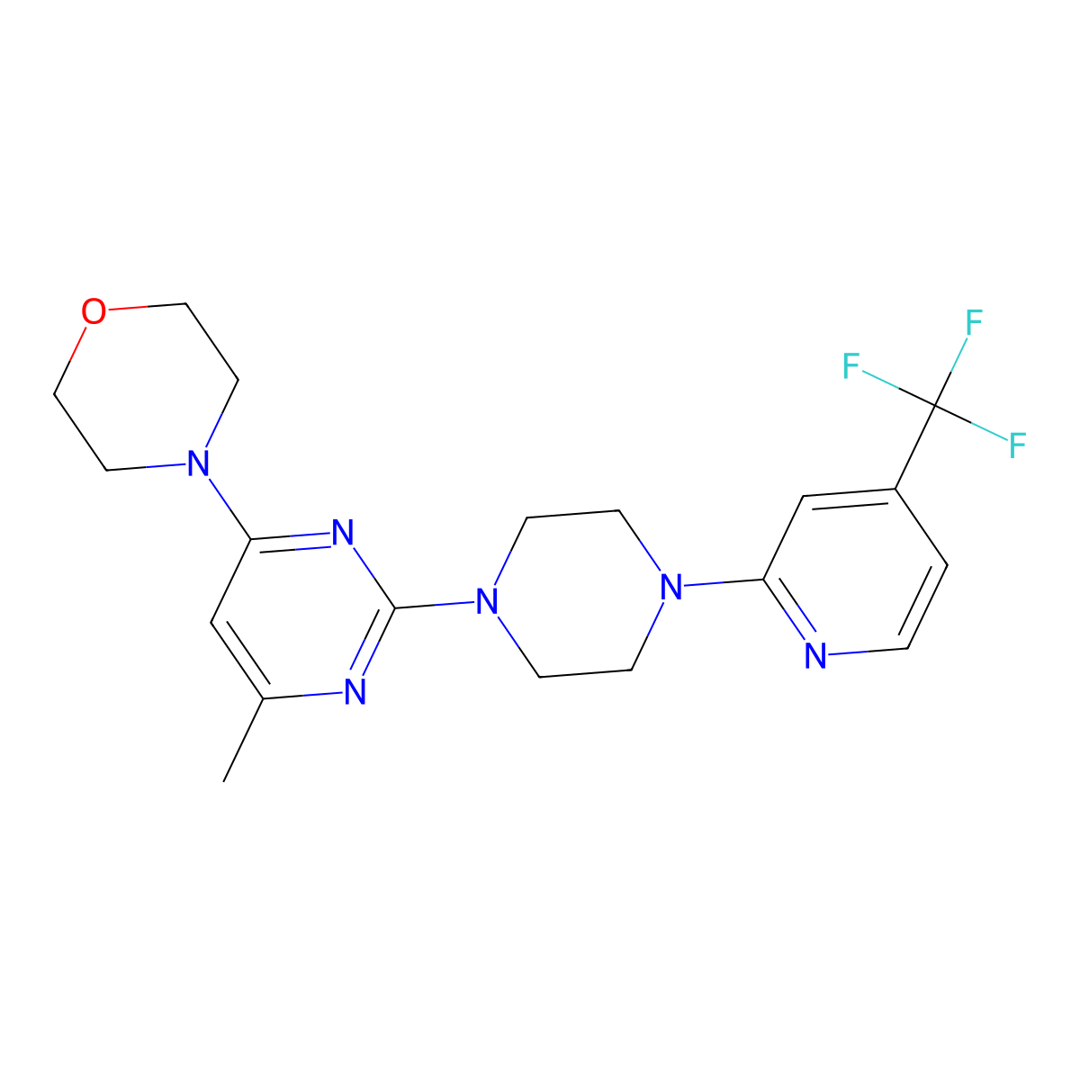 4-(6-Methyl-2-{4-[4-(trifluoromethyl)pyridin-2-yl]piperazin-1-yl}pyrimidin-4-yl)morpholine molecular structure, CAS 2415517-49-4