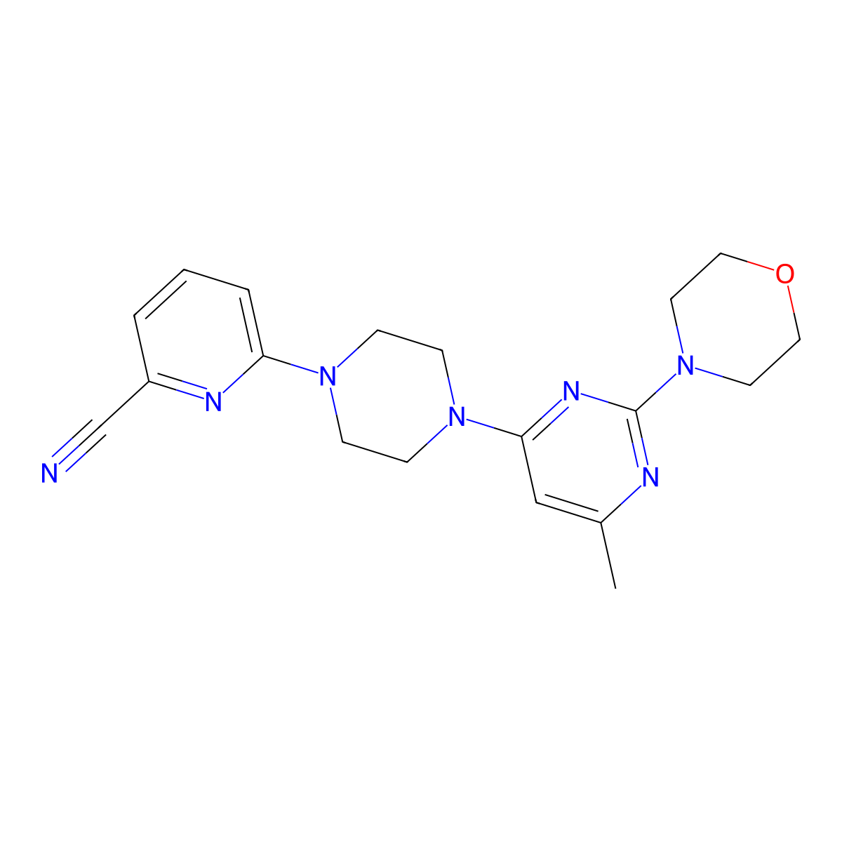6-{4-[6-Methyl-2-(morpholin-4-yl)pyrimidin-4-yl]piperazin-1-yl}pyridine-2-carbonitrile molecular structure, CAS 2415517-55-2