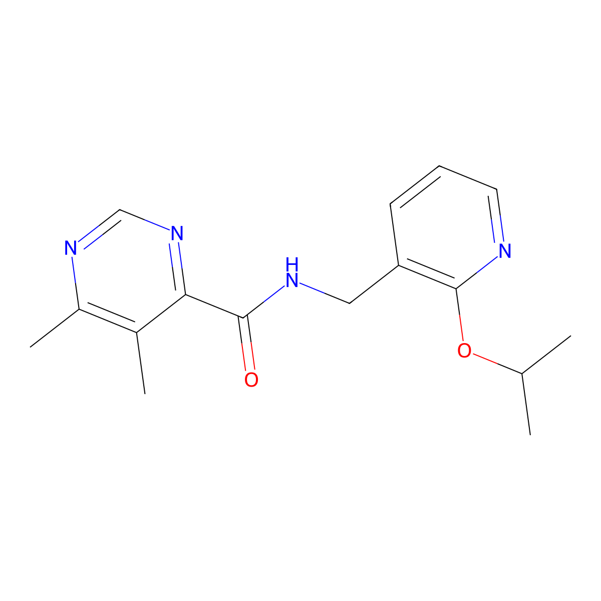 5,6-dimethyl-N-{[2-(propan-2-yloxy)pyridin-3-yl]methyl}pyrimidine-4-carboxamide molecular structure, CAS 2415517-57-4