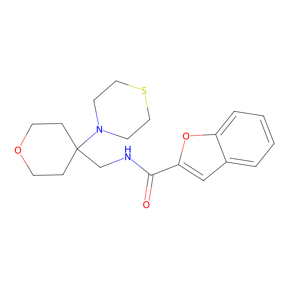 N-{[4-(thiomorpholin-4-yl)oxan-4-yl]methyl}-1-benzofuran-2-carboxamide molecular structure, CAS 2415517-62-1