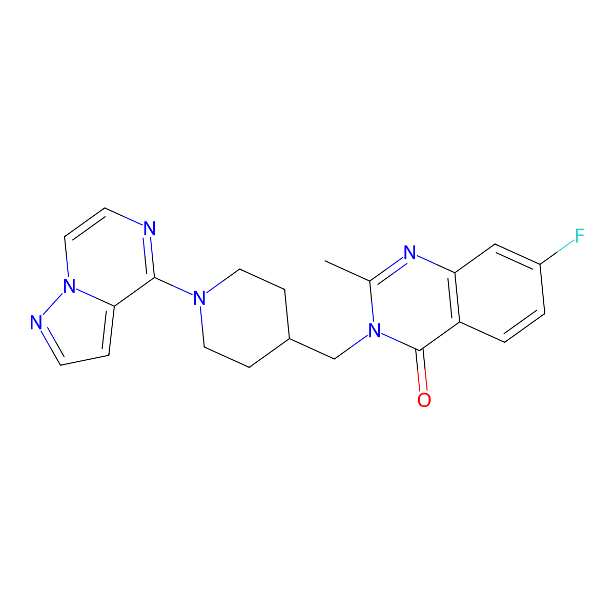 7-Fluoro-2-methyl-3-[(1-{pyrazolo[1,5-a]pyrazin-4-yl}piperidin-4-yl)methyl]-3,4-dihydroquinazolin-4-one molecular structure, CAS 2415517-64-3