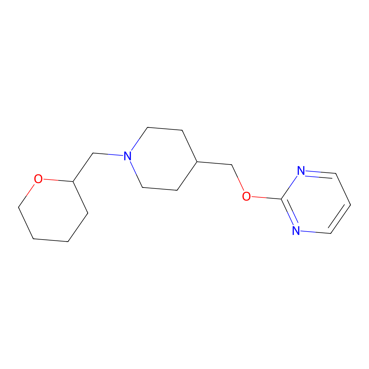 2-({1-[(Oxan-2-yl)methyl]piperidin-4-yl}methoxy)pyrimidine molecular structure, CAS 2415517-68-7