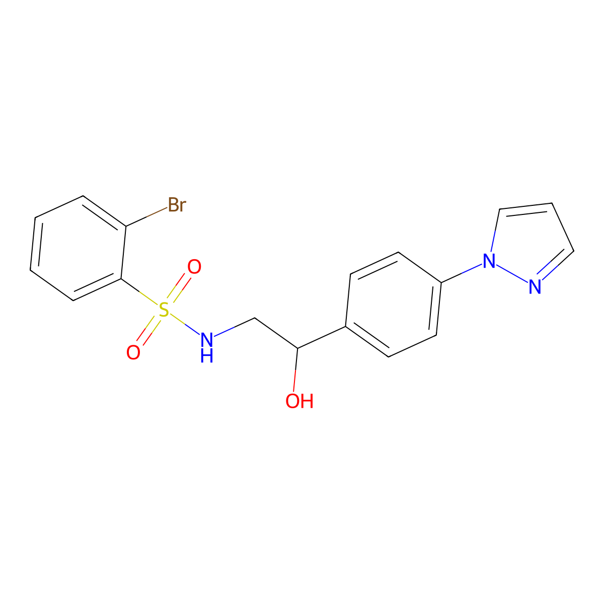 2-bromo-N-{2-hydroxy-2-[4-(1H-pyrazol-1-yl)phenyl]ethyl}benzene-1-sulfonamide molecular structure, CAS 2415517-71-2