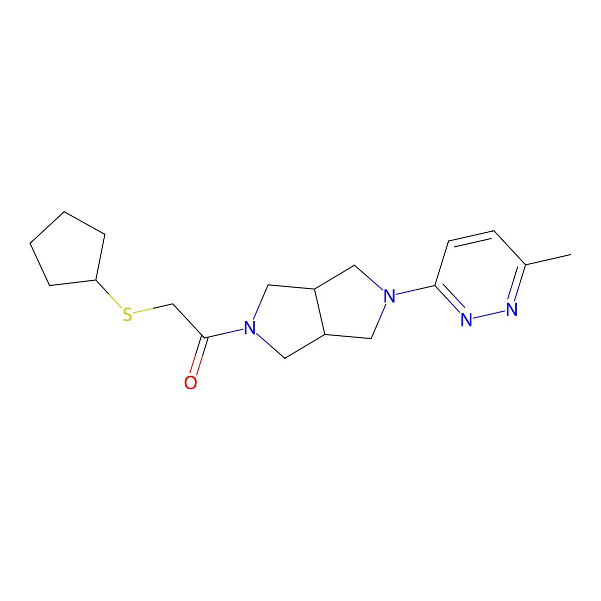 2-(Cyclopentylsulfanyl)-1-[5-(6-methylpyridazin-3-yl)-octahydropyrrolo[3,4-c]pyrrol-2-yl]ethan-1-one molecular structure, CAS 2415517-78-9