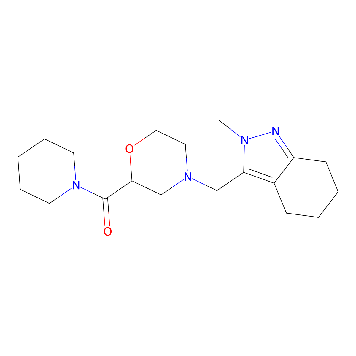 2-methyl-3-{[2-(piperidine-1-carbonyl)morpholin-4-yl]methyl}-4,5,6,7-tetrahydro-2H-indazole molecular structure, CAS 2415517-79-0