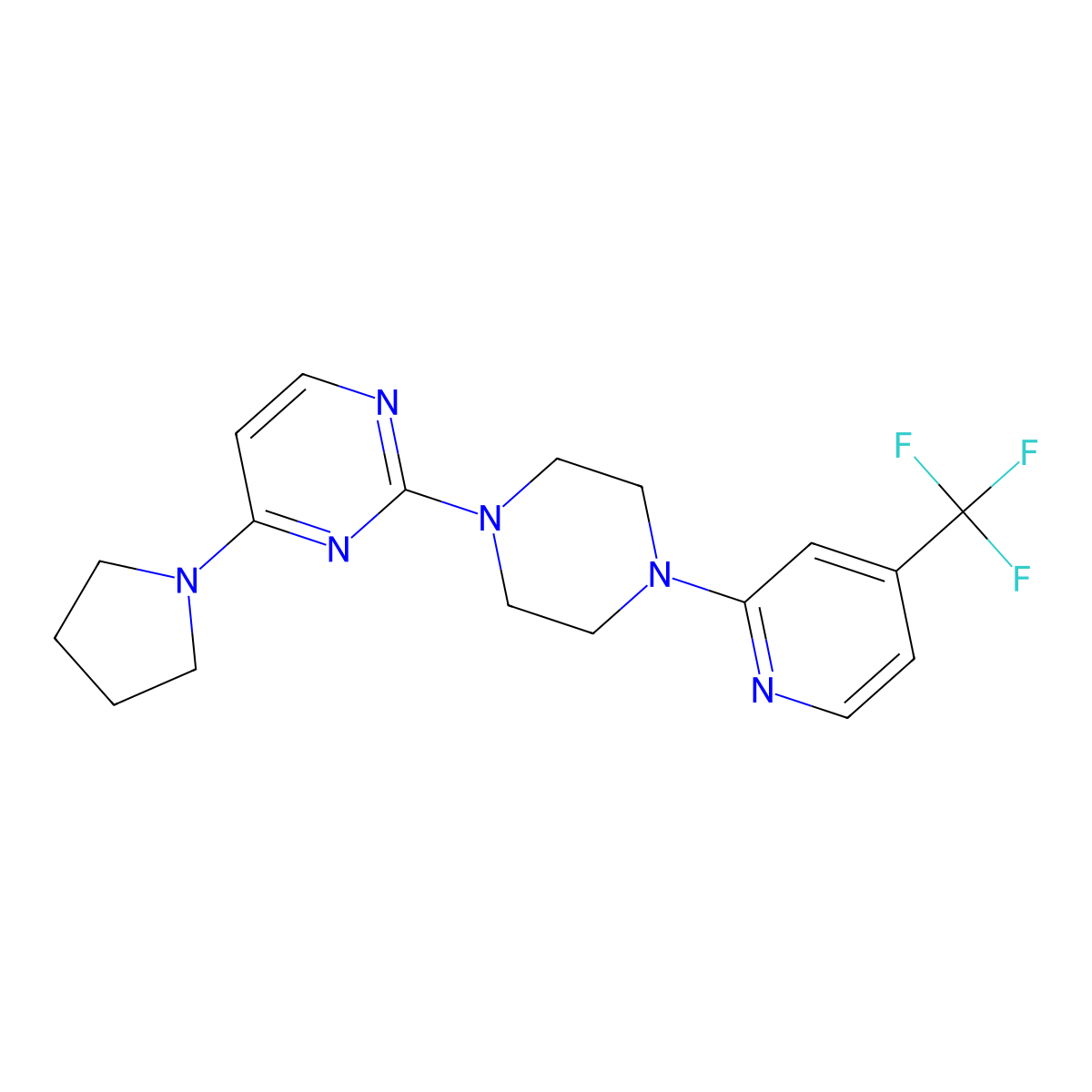 4-(Pyrrolidin-1-yl)-2-{4-[4-(trifluoromethyl)pyridin-2-yl]piperazin-1-yl}pyrimidine molecular structure, CAS 2415517-91-6