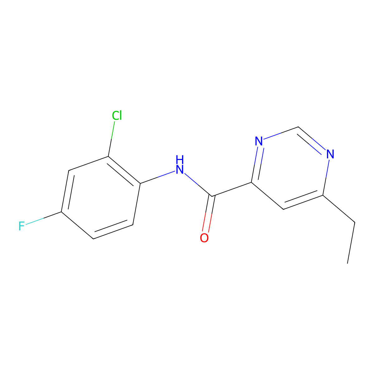 N-(2-chloro-4-fluorophenyl)-6-ethylpyrimidine-4-carboxamide molecular structure, CAS 2415517-96-1
