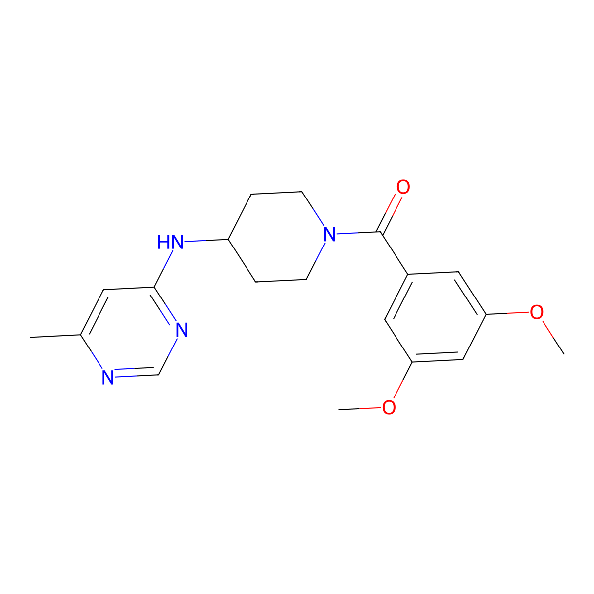 N-[1-(3,5-dimethoxybenzoyl)piperidin-4-yl]-6-methylpyrimidin-4-amine molecular structure, CAS 2415517-97-2