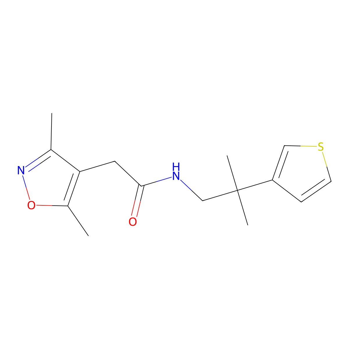 2-(3,5-dimethyl-1,2-oxazol-4-yl)-N-[2-methyl-2-(thiophen-3-yl)propyl]acetamide molecular structure, CAS 2415517-98-3