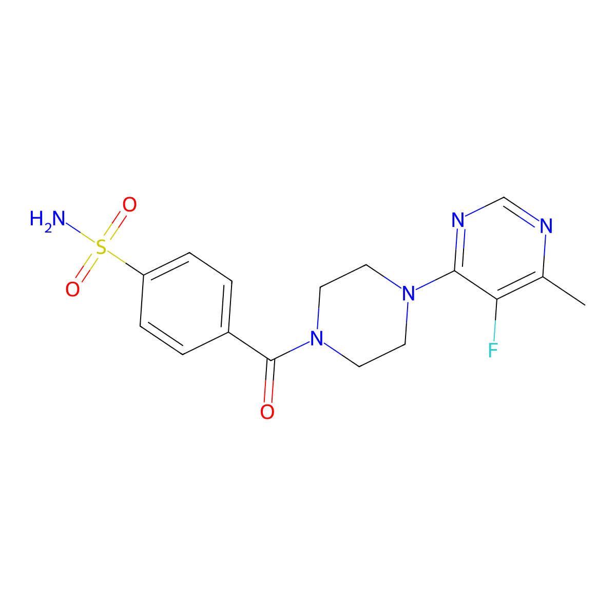 4-[4-(5-Fluoro-6-methylpyrimidin-4-yl)piperazine-1-carbonyl]benzene-1-sulfonamide molecular structure, CAS 2415517-99-4