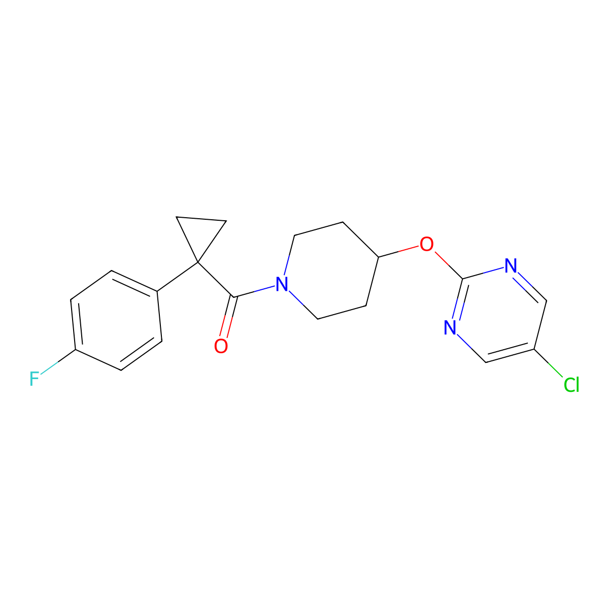 5-Chloro-2-({1-[1-(4-fluorophenyl)cyclopropanecarbonyl]piperidin-4-yl}oxy)pyrimidine molecular structure, CAS 2415518-00-0