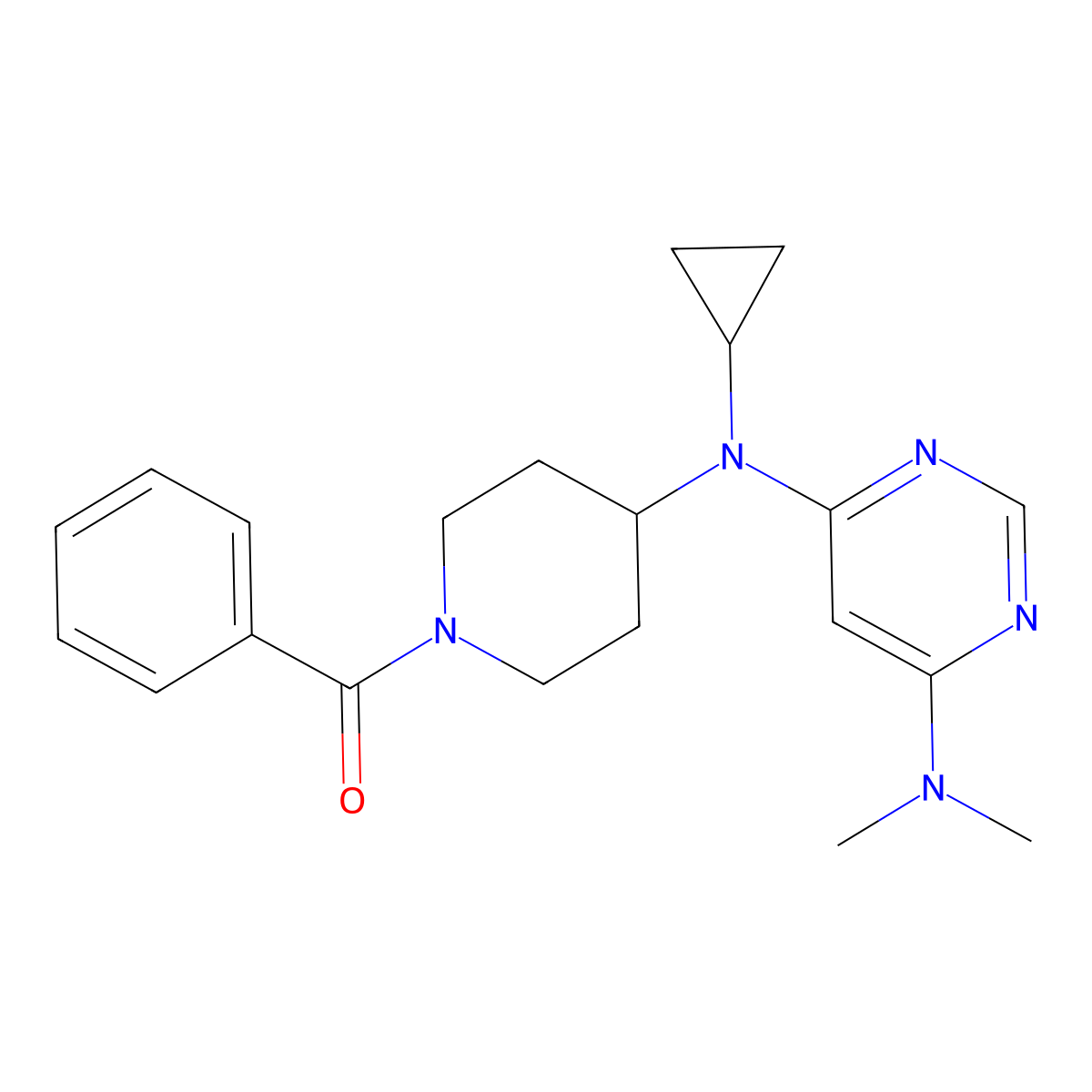 N4-(1-benzoylpiperidin-4-yl)-N4-cyclopropyl-N6,N6-dimethylpyrimidine-4,6-diamine molecular structure, CAS 2415518-03-3