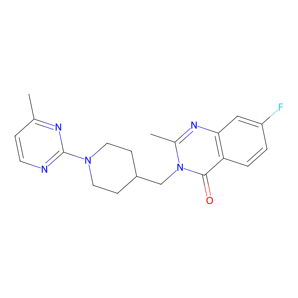 7-Fluoro-2-methyl-3-{[1-(4-methylpyrimidin-2-yl)piperidin-4-yl]methyl}-3,4-dihydroquinazolin-4-one molecular structure, CAS 2415518-07-7