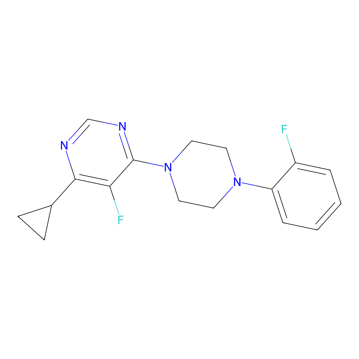 4-Cyclopropyl-5-fluoro-6-[4-(2-fluorophenyl)piperazin-1-yl]pyrimidine molecular structure, CAS 2415518-10-2