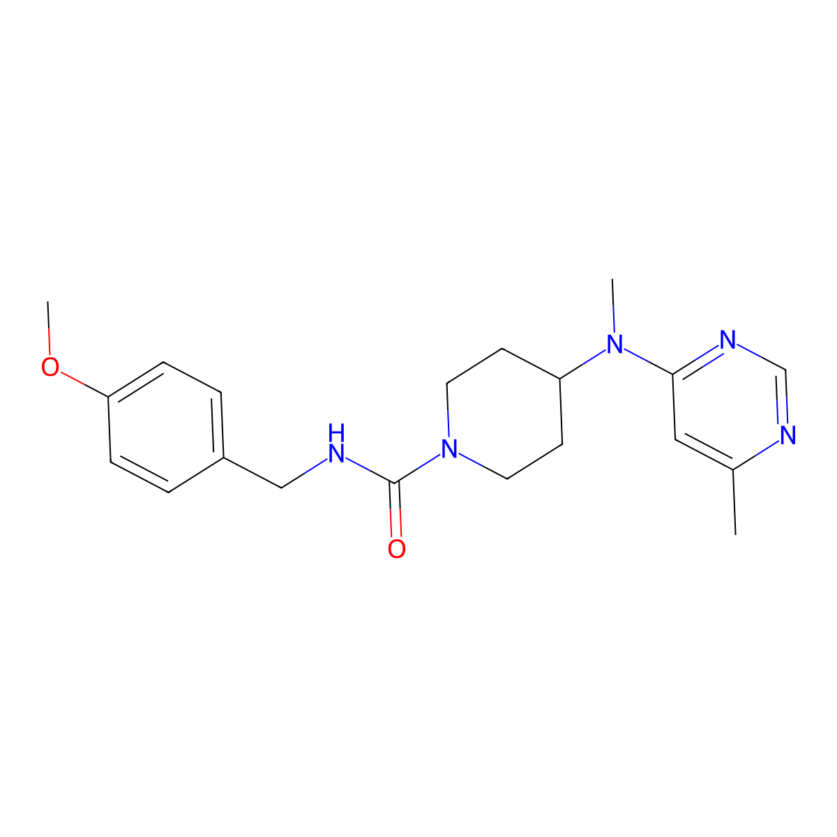 N-[(4-methoxyphenyl)methyl]-4-[methyl(6-methylpyrimidin-4-yl)amino]piperidine-1-carboxamide molecular structure, CAS 2415518-12-4