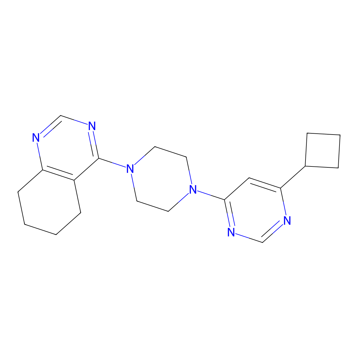 4-[4-(6-Cyclobutylpyrimidin-4-yl)piperazin-1-yl]-5,6,7,8-tetrahydroquinazoline molecular structure, CAS 2415518-13-5