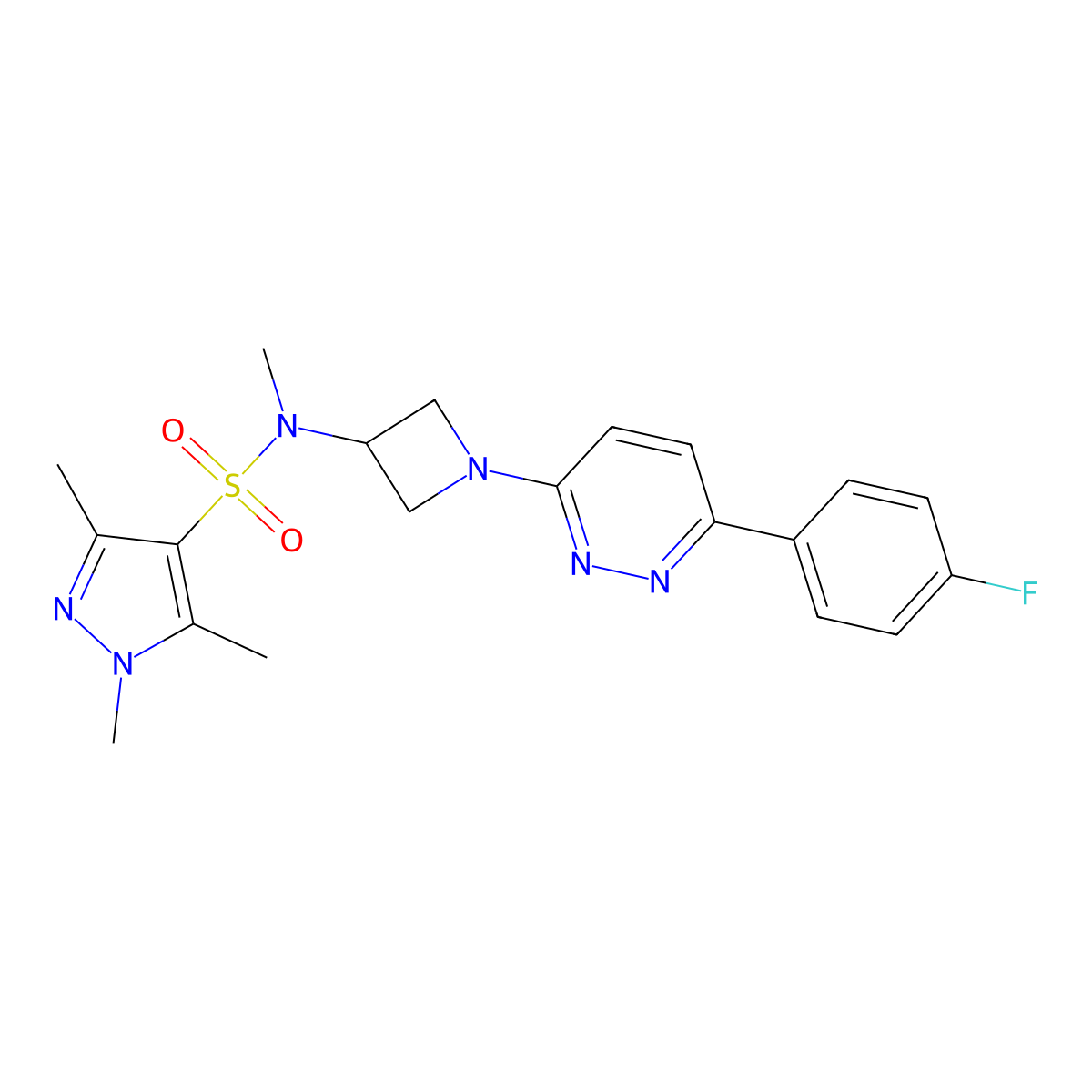 N-{1-[6-(4-fluorophenyl)pyridazin-3-yl]azetidin-3-yl}-N,1,3,5-tetramethyl-1H-pyrazole-4-sulfonamide molecular structure, CAS 2415518-16-8