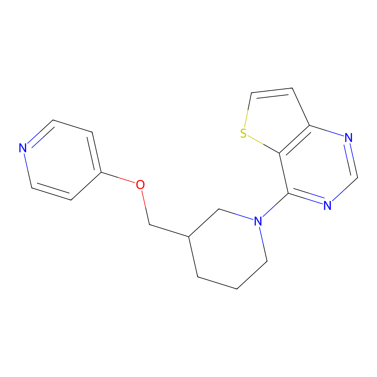 4-[(1-{Thieno[3,2-d]pyrimidin-4-yl}piperidin-3-yl)methoxy]pyridine molecular structure, CAS 2415518-18-0
