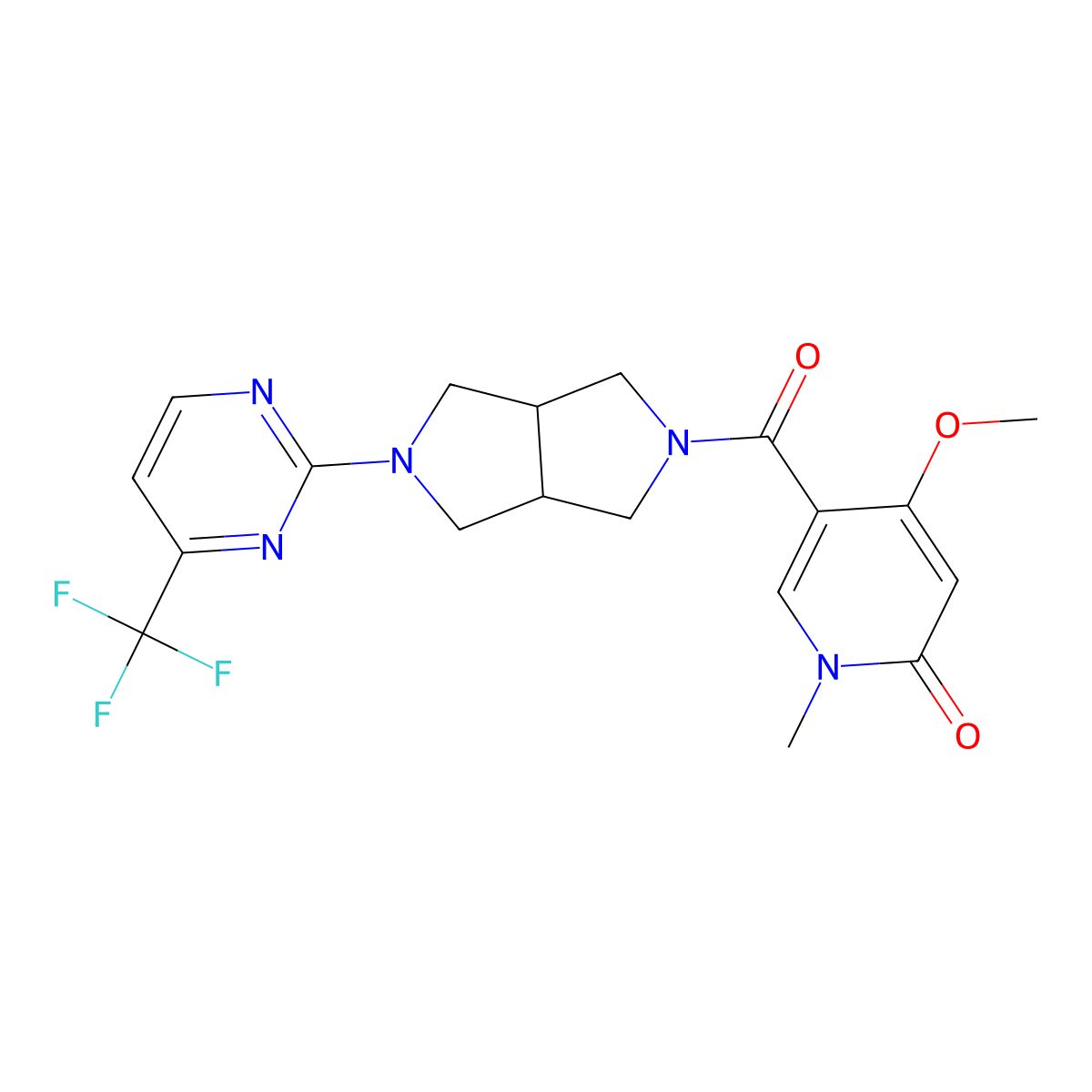 4-Methoxy-1-methyl-5-{5-[4-(trifluoromethyl)pyrimidin-2-yl]-octahydropyrrolo[3,4-c]pyrrole-2-carbonyl}-1,2-dihydropyridin-2-one molecular structure, CAS 2415518-22-6