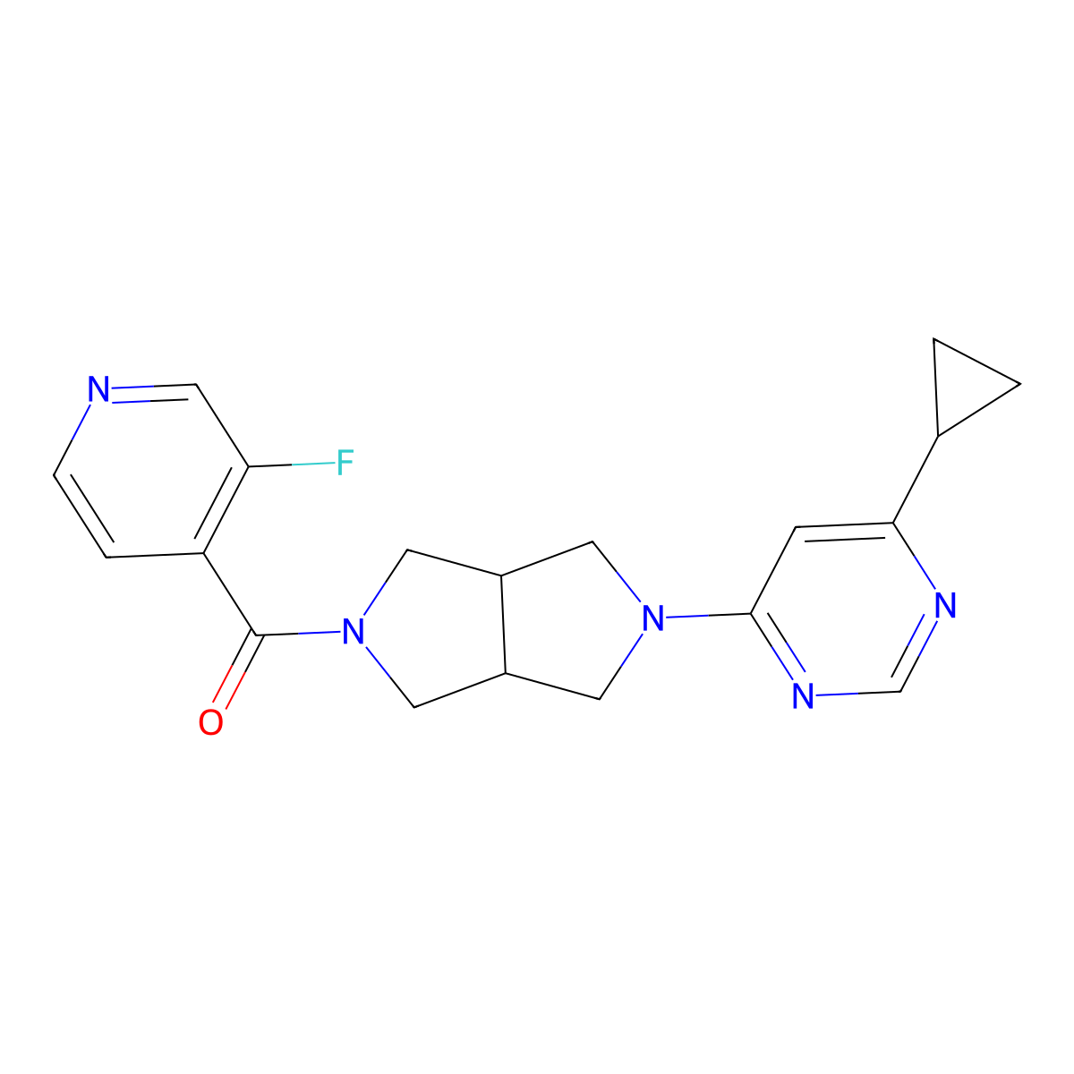 4-Cyclopropyl-6-[5-(3-fluoropyridine-4-carbonyl)-octahydropyrrolo[3,4-c]pyrrol-2-yl]pyrimidine molecular structure, CAS 2415518-24-8