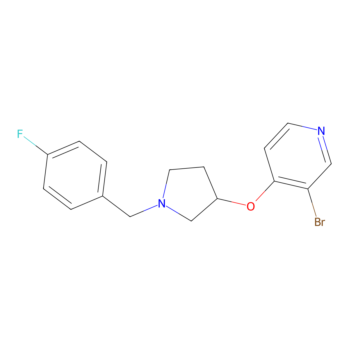 3-Bromo-4-({1-[(4-fluorophenyl)methyl]pyrrolidin-3-yl}oxy)pyridine molecular structure, CAS 2415518-36-2